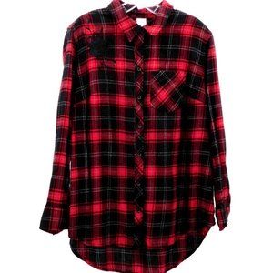 NWT Terra & Sky Plaid with Floral Embroidery Button Down Shirt